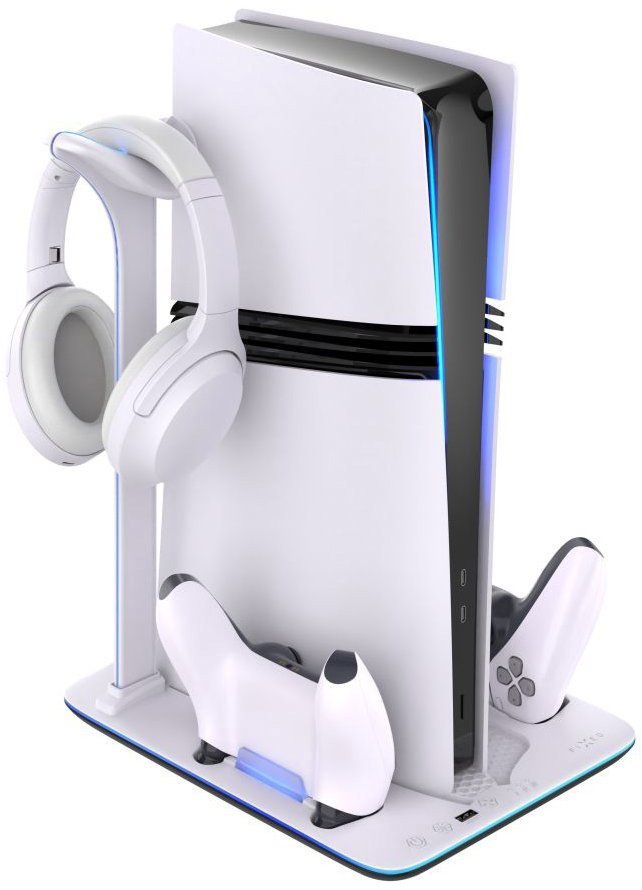 Stojan na herní konzoli FIXED Multifunctional Stand pro PS5 (Pro/Slim) s větráky a nabíjením pro 2xDualSense B&W