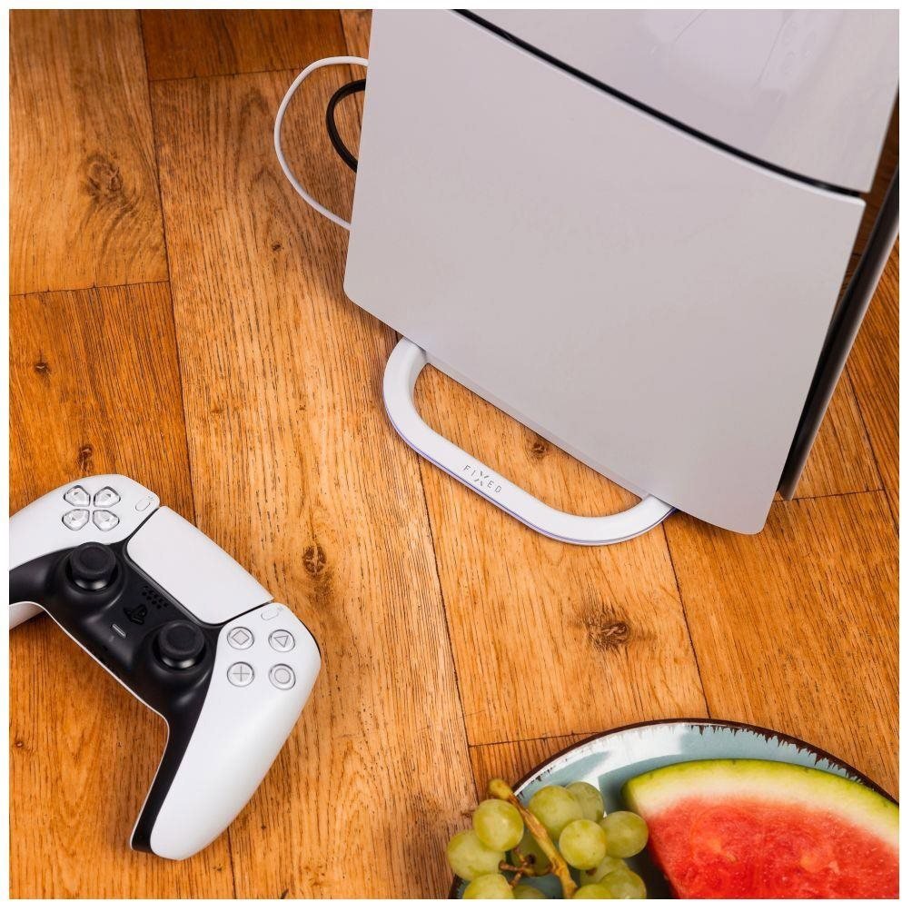 Stojan na herní konzoli FIXED Stand pro PlayStation 5 a 5 (Slim) s RGB LED podsvícením bílý