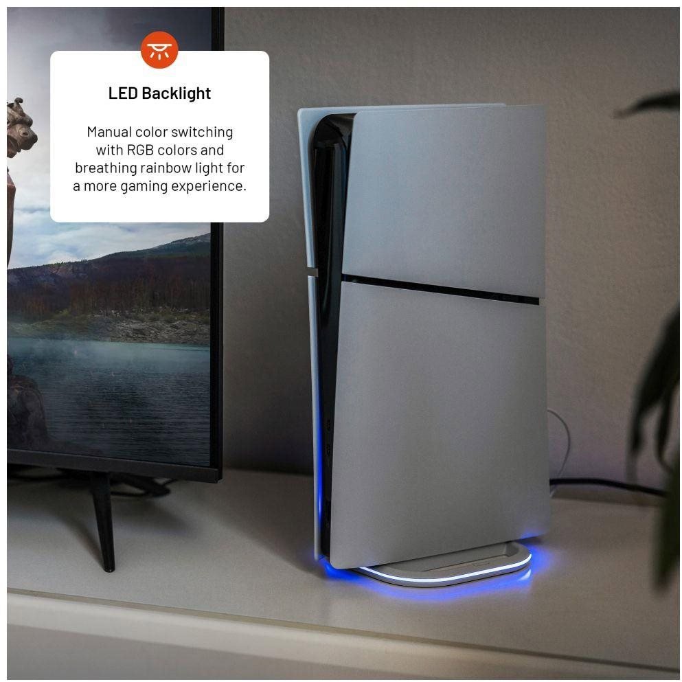 Stojan na herní konzoli FIXED Stand pro PlayStation 5 a 5 (Slim) s RGB LED podsvícením bílý