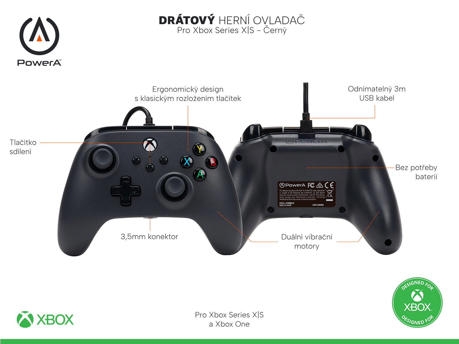 Gamepad PowerA Wired Controller for Xbox Series X|S - Black