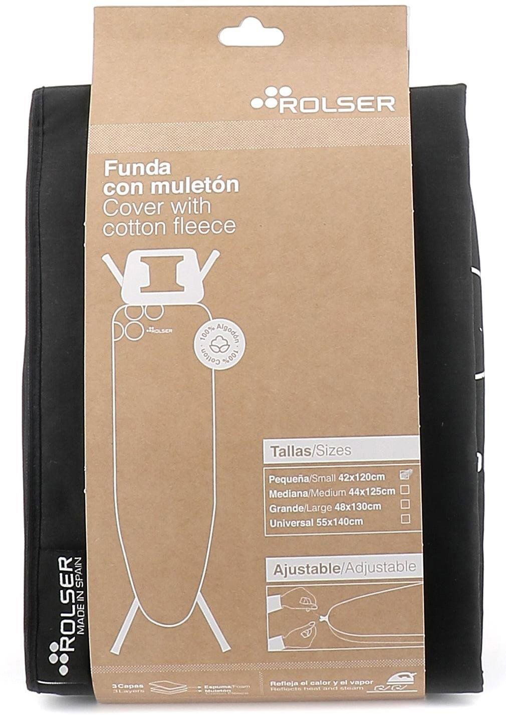 Černý potah na žehlící prkno Rolser K-S usnadňuje manipulaci díky integrované stahovací šňůrce