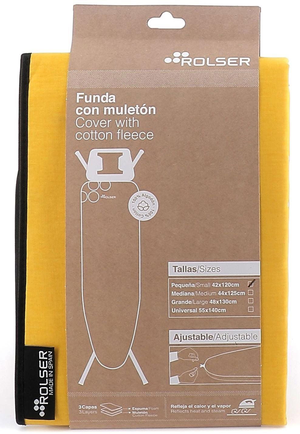 Žlutý potah na žehlící prkno Rolser K-S usnadňuje manipulaci díky integrované stahovací šňůrce