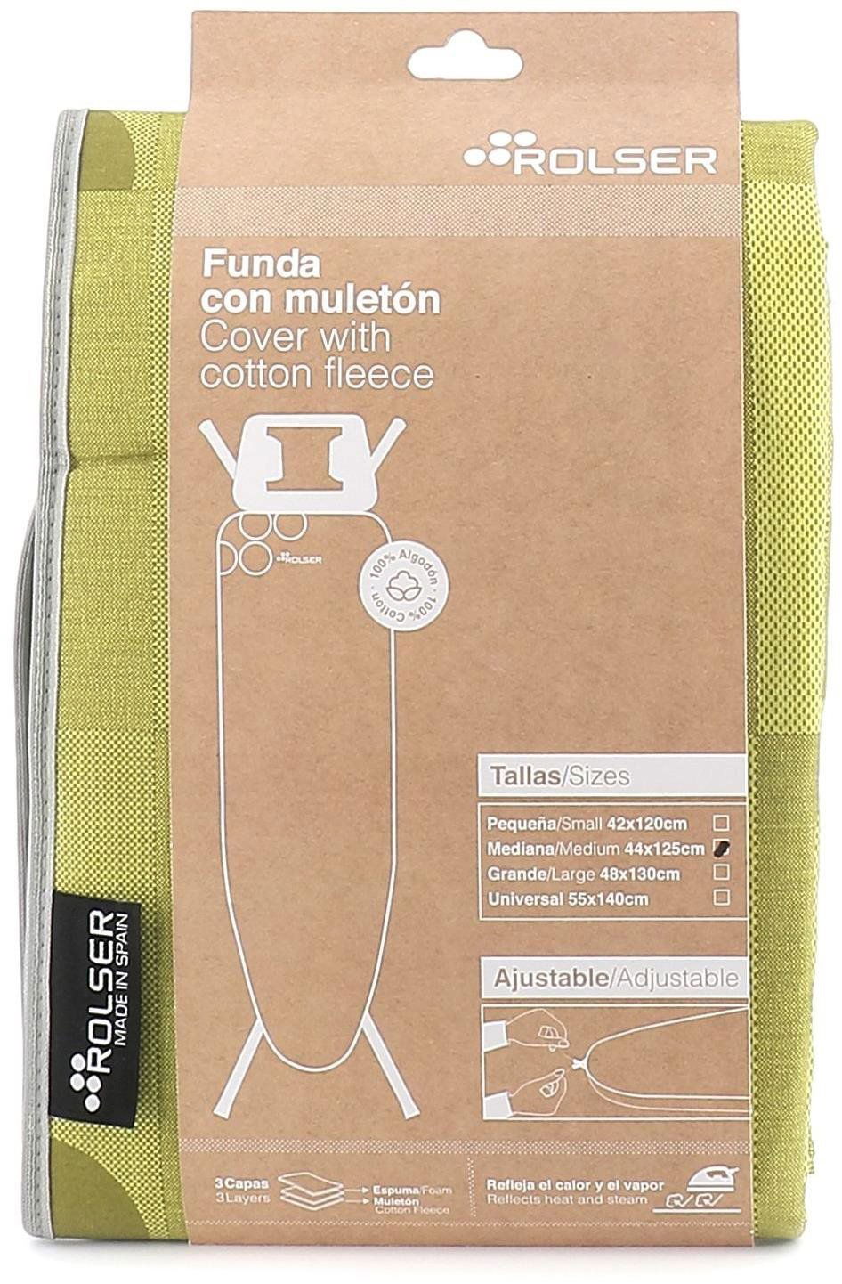 Limetkový potah na žehlící prkno Rolser K-UNO M usnadňuje manipulaci díky integrované stahovací šňůrce