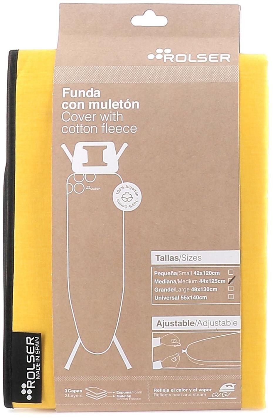 Žlutý potah na žehlící prkno Rolser K-UNO M usnadňuje manipulaci díky integrované stahovací šňůrce