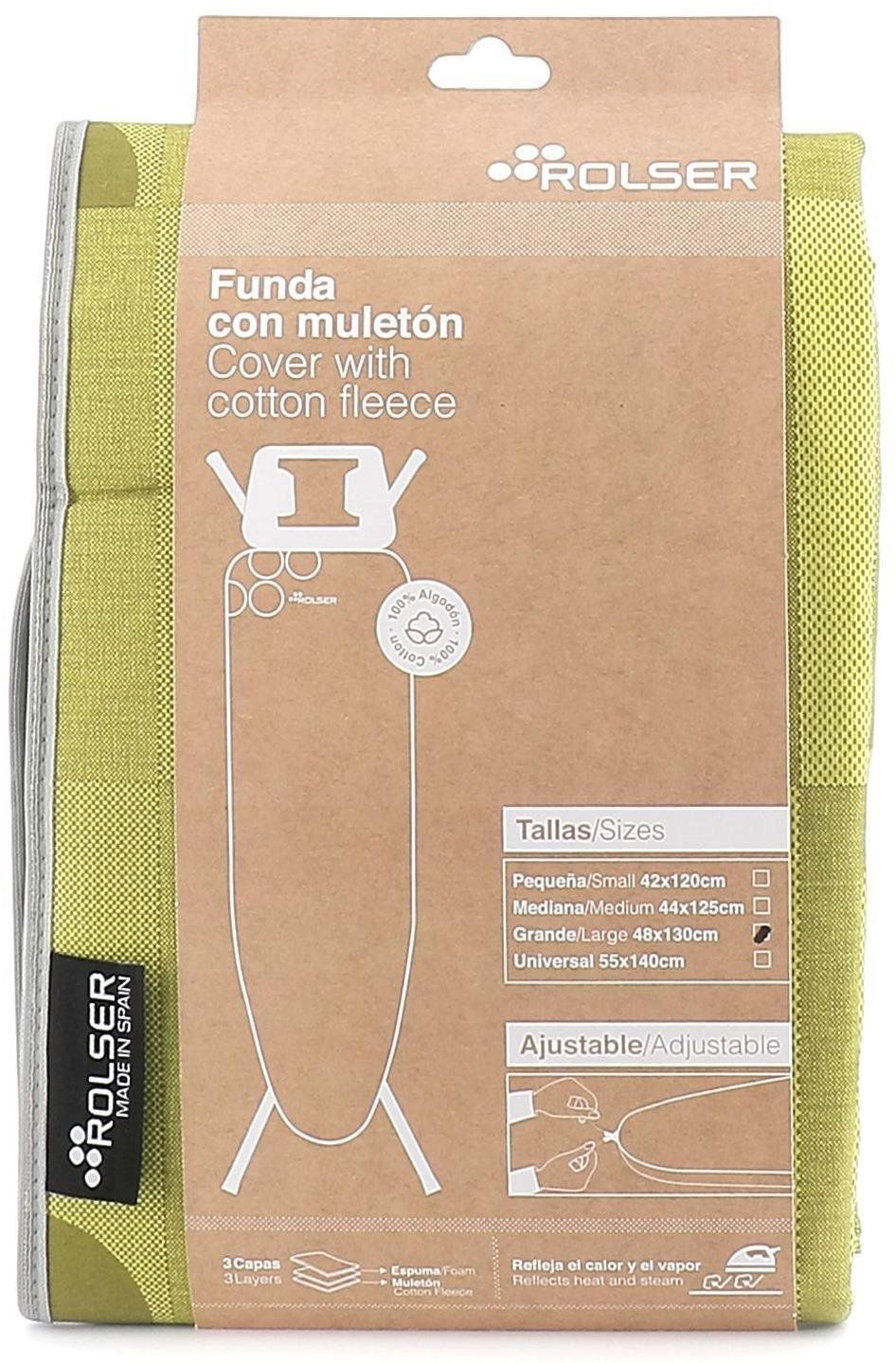 Limetkový potah na žehlící prkno Rolser K-22 L usnadňuje manipulaci díky integrované stahovací šňůrce