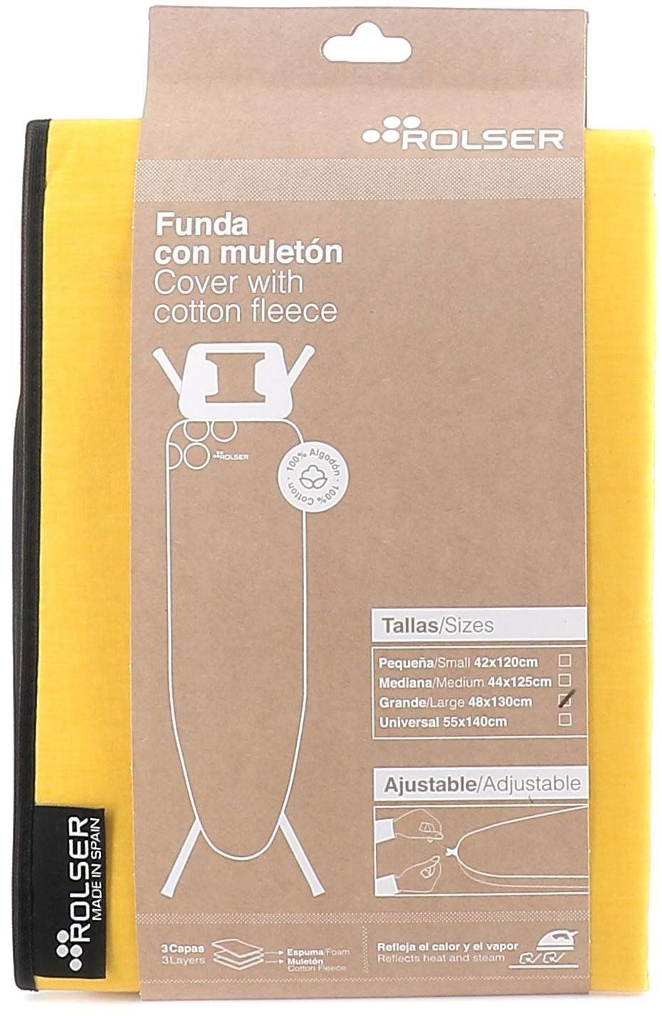 Žlutý potah na žehlící prkno Rolser K-22 L usnadňuje manipulaci díky integrované stahovací šňůrce