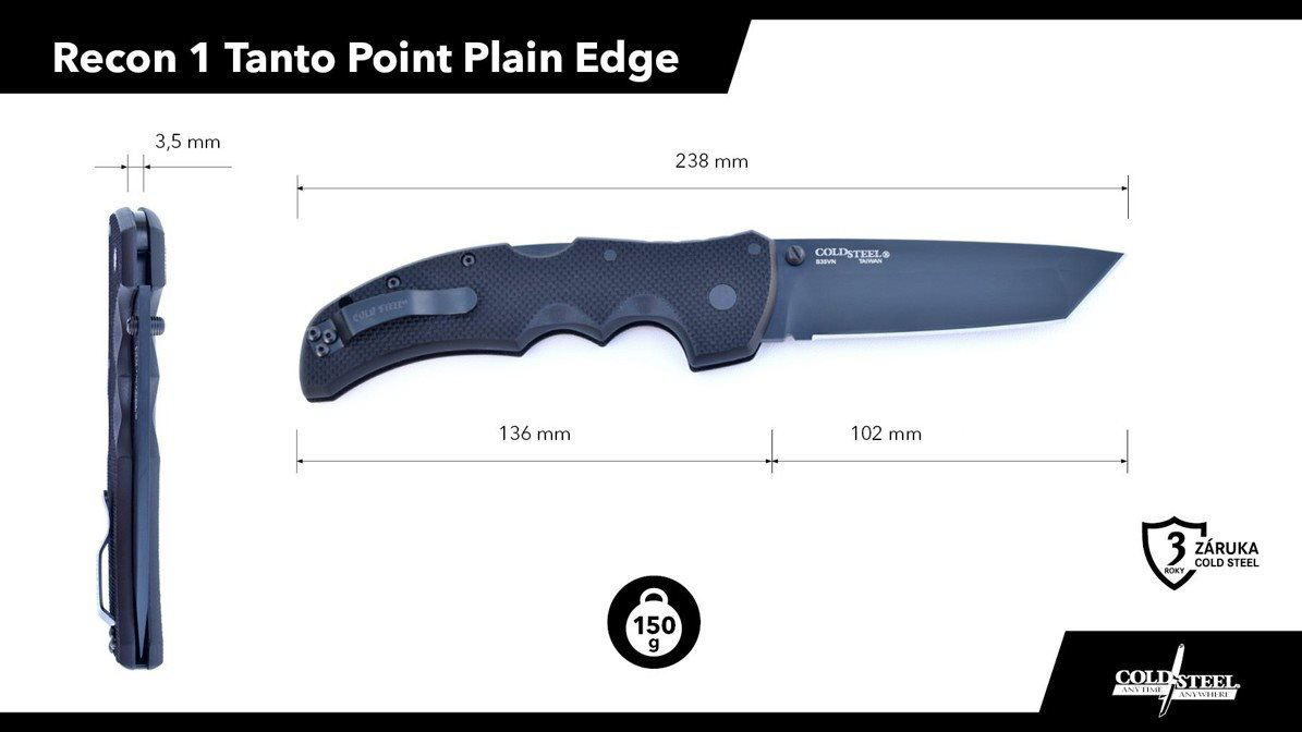 Kapesní nůž Cold Steel Recon 1 Tanto Plain Edge