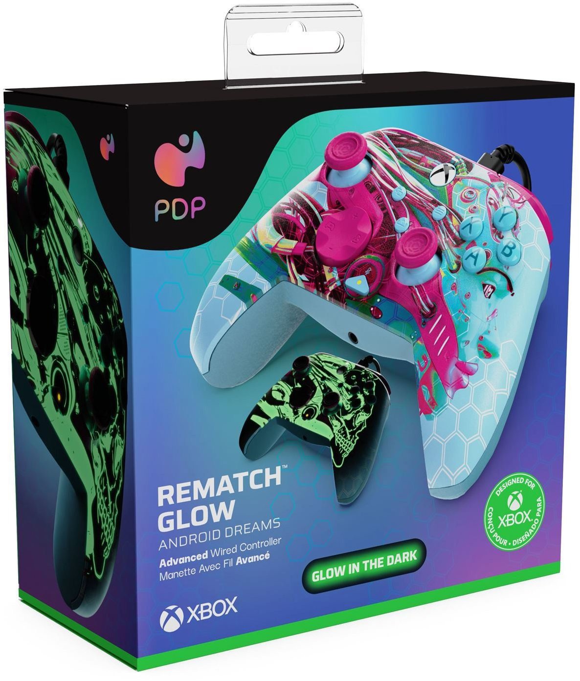 Gamepad PDP Rematch Glow Wired controler, pro Xbox Series X|S, Xbox One, PC, modro-růžový